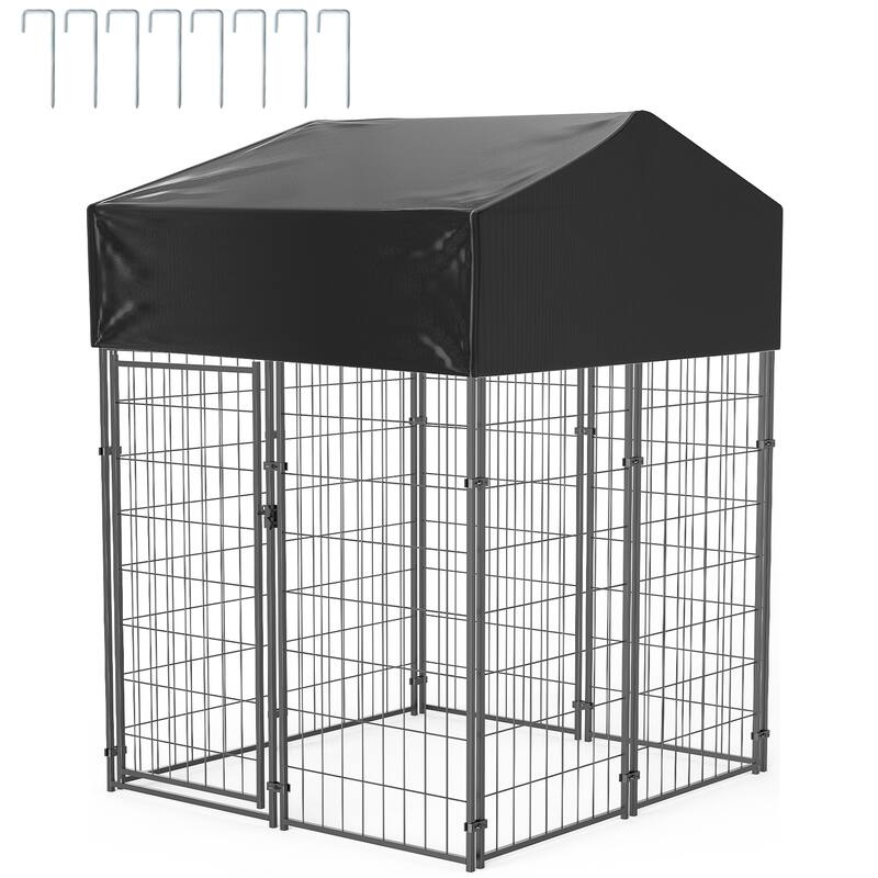 Heavy Duty Outdoor Dog Kennel Iron Fence with UV-Resistant Oxford Roof