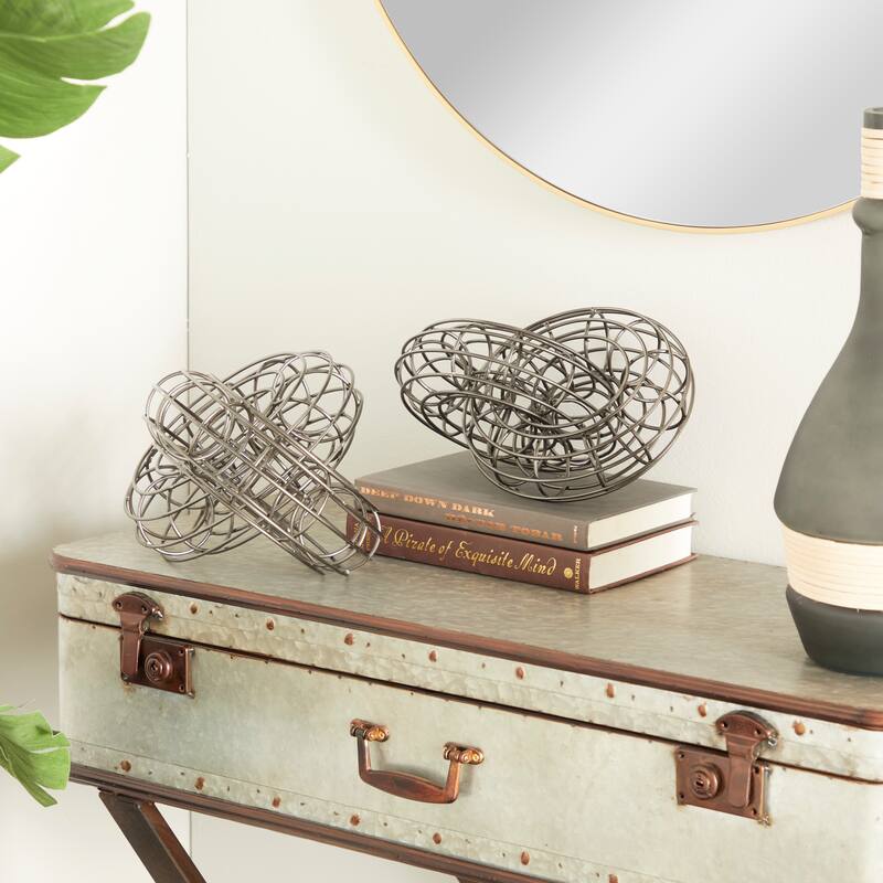 Metal Wire Chain Sculpture (Set of 2) - Gold, Silver, or Grey - S/2 12", 10"W - Grey