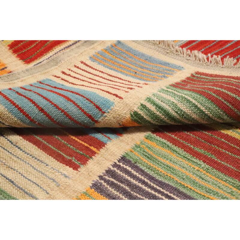 Hand Woven Oriental 100% Wool Carpet Southwestern Modern Multi-Colored Kilim Area Rug - 5' 1'' X 3' 3''