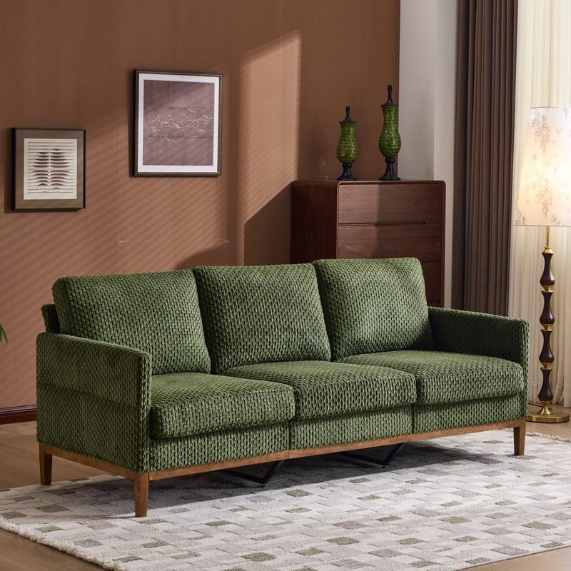 Polyester Upholstery 3-Seater Sofa With Solid Wood Frame