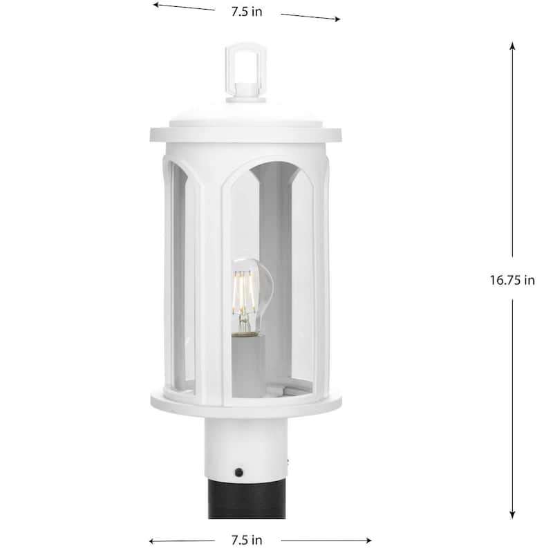 Gables Collection One-Light White Clear Glass Outdoor Post Light - 7.5 in x 7.5 in x 16.75 in