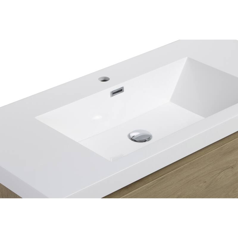 46" Modern Wall-Mounted Floating Bathroom Vanity with Sink, Drawers