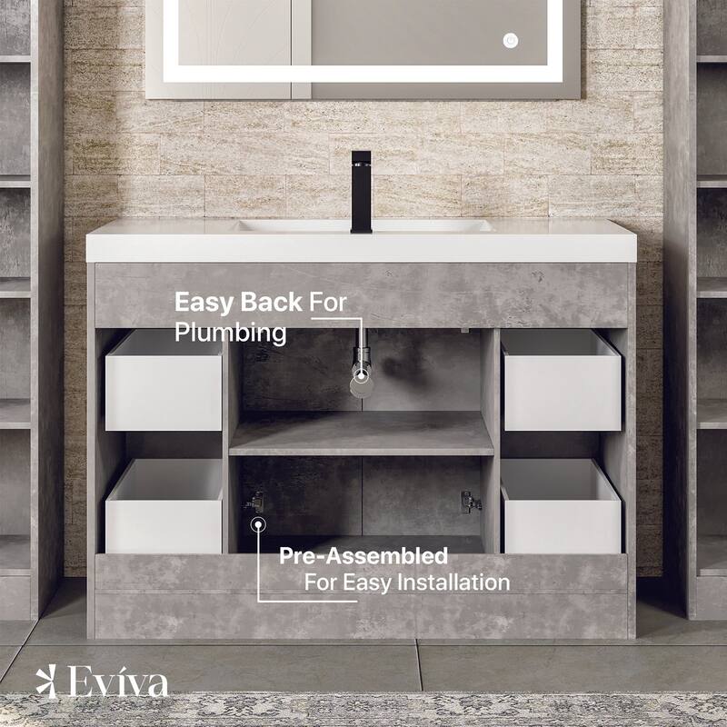 Eviva Lugano 42"W Cement Gray Modern Bath Vanity with WH Acrylic Top - 42"