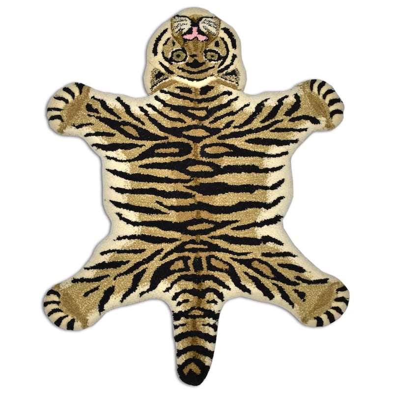 Fabstyles Animal Wool Printed Area Rag Rug Living Room, Hallway - Tiger Skin - 4x6