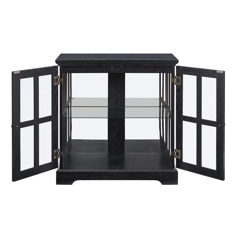 Modern Black Glass Cabinet with Acrylic Back and Two Doors Adjustable Shelving for Home Decor - 30.32”L x 15.75”W x 32.09”H