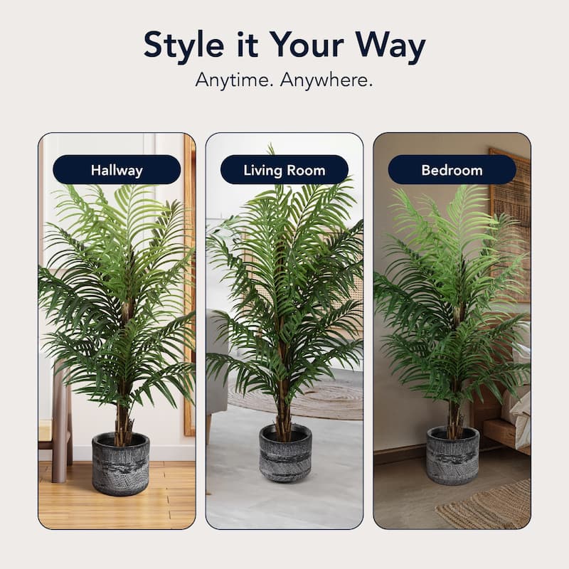 American Art Decor Artificial Palm Tree in Cement Pot Faux Plant for Home or Office - 60"