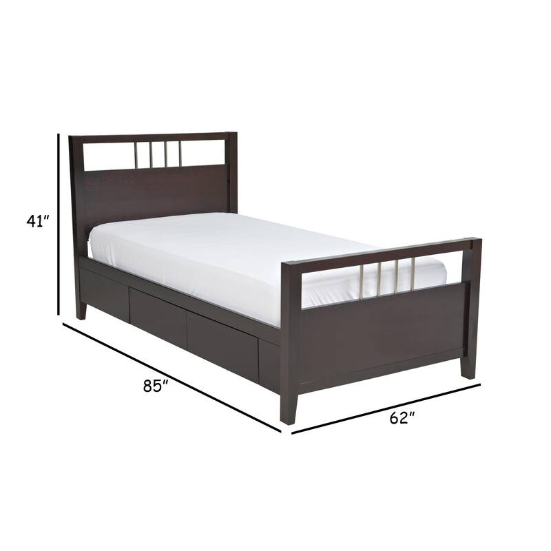 Fang Queen Size Storage Bed, Sleigh Headboard, 4 Drawers, Espresso Brown