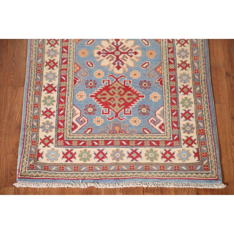 Light Blue Kazak Oriental Accent Rug Handmade Wool Carpet - 2'8" x 4'0"