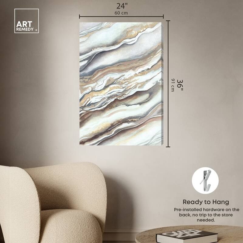 Art Remedy Neutral Lines I Gallery Wrapped Boho Abstract 1 Piece Canvas Wall Art