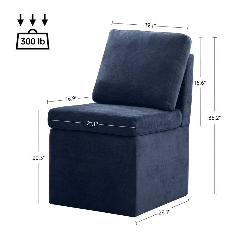 Upholstered Dining Chair with Under Seat Storage- Armless