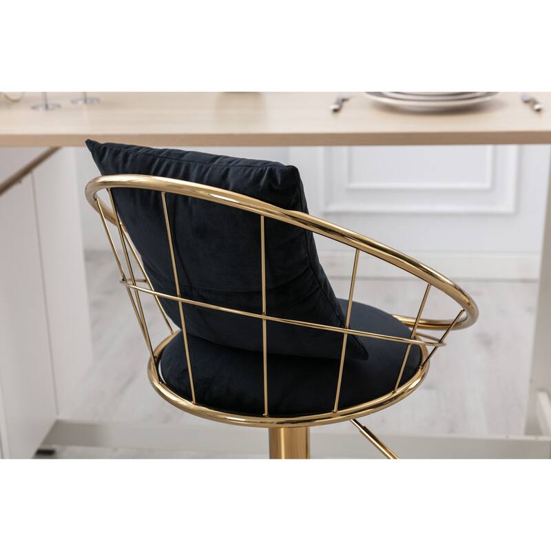 360° Swivel Bar Stools Set of 2, Modern Adjustable Counter Height Velvet Bar Chair, Kitchen Island Dining Chairs for Cafe Pub