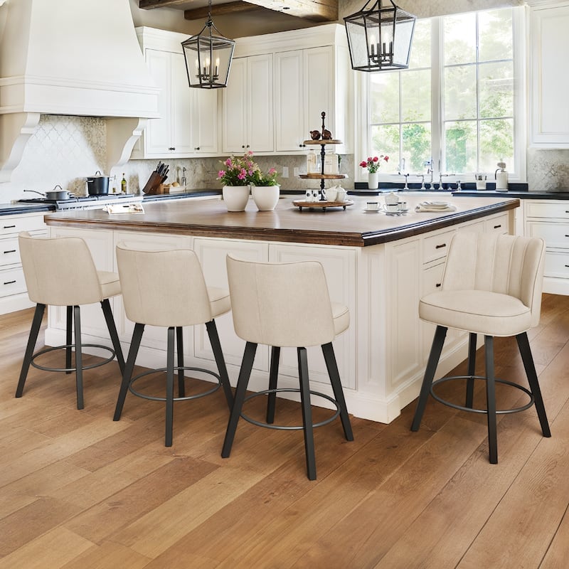 26.in Swivel Bar stool PU Leather/Fabric Upholstered Counter Stool, High Back Armless Stool with Wooden Legs