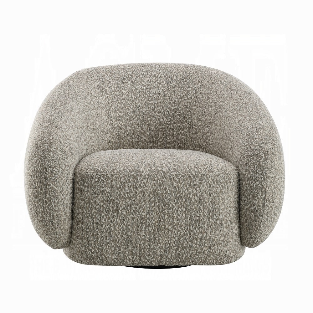 Boucle Fabric Upholstered Swivel Chair in Brown