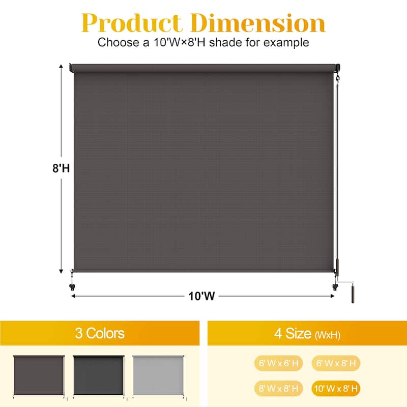 6'W X 6'H Outdoor Roller Shade with 95% UV Protection