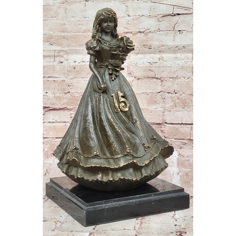 Bronze Quinceañera Girl Statue - Elegant 15Th Birthday Decor