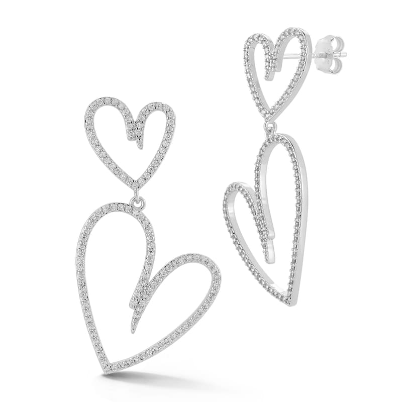 Chloe & Madison Double Open Heart Drop Earrings - Silver