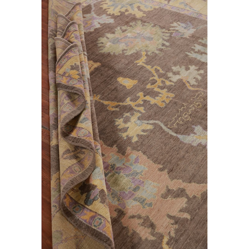 Hand Knotted Oriental 100% Wool Carpet Transitional All-Over Brown Oushak Area Rug - 11' 11'' X 9' 1''