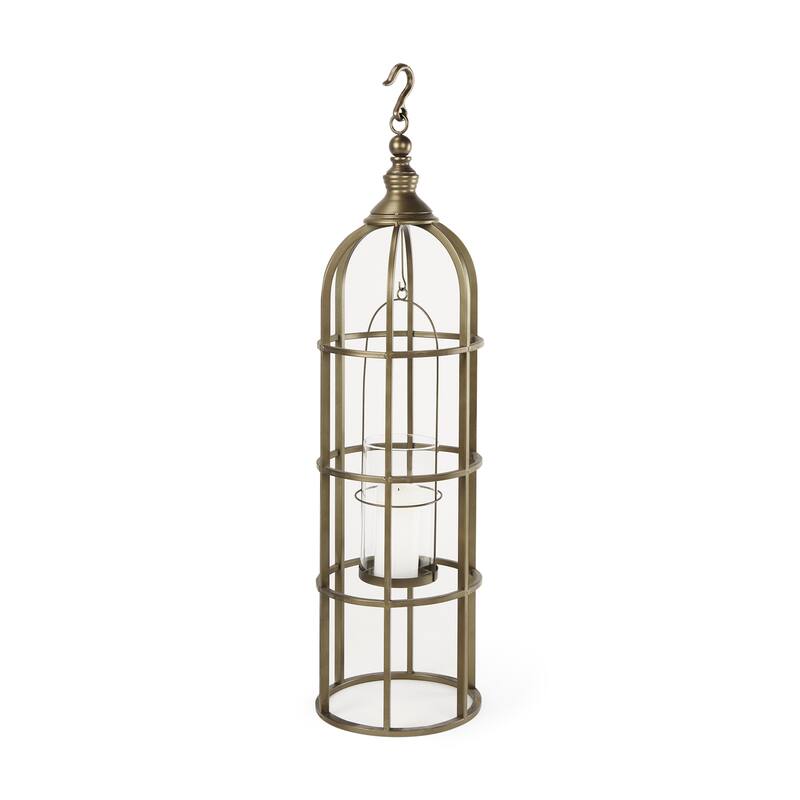 Gerson I Large Cage-Style Gold Metal Candle Holder Lantern - Gold