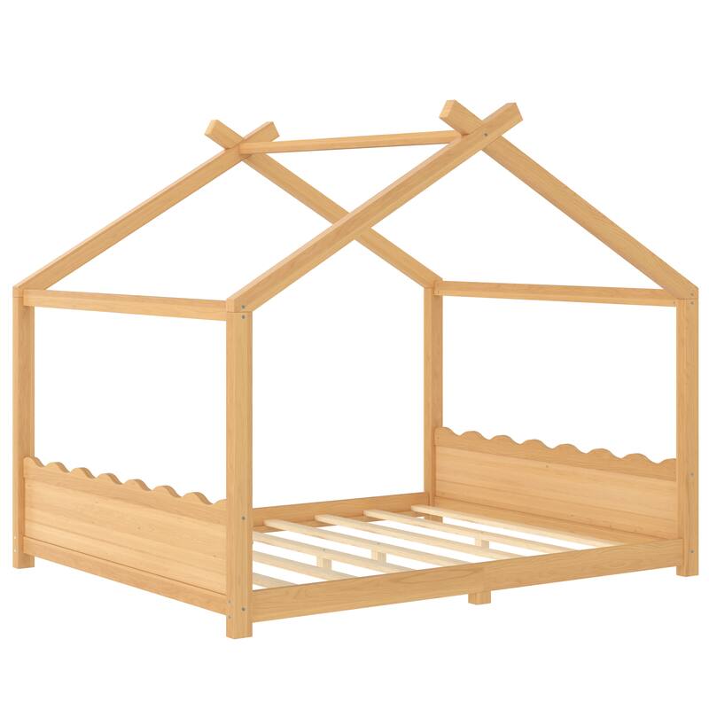 Wood House Bed Floor Bed with Support Slats Montessori Bed