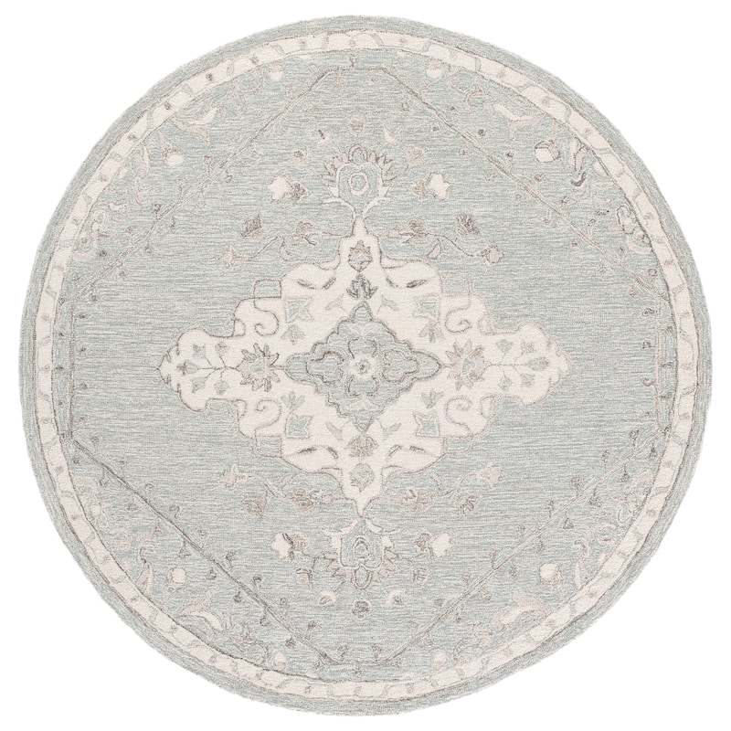 SAFAVIEH Hand-Tufted Metro Vassilija Wool Rug - Grey/Ivory - 6' Round
