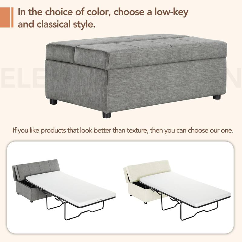 Twin Size Folding Ottoman Sleeper Bed with Mattress, Dark Gray, Chenille