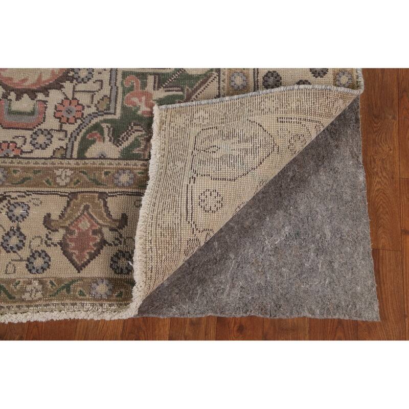 Beige Tabriz Persian Vintage Area Rug Handmade Wool Carpet - 6'3"x 9'7"