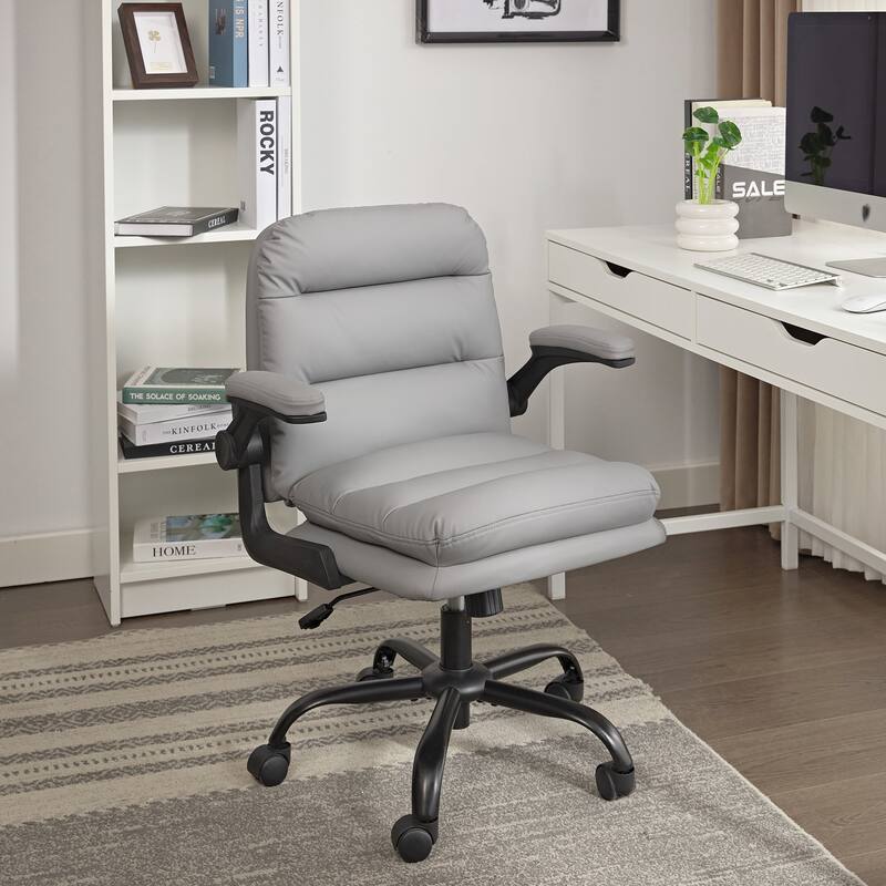 2 Pieces PU-Padded Home Office Desk Chair, Ergonomic Chair Computer Chair, Swivel Executive Office Chair