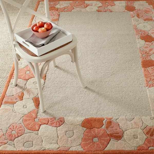 slide 2 of 3, Martha Stewart by SAFAVIEH Poppy Border Wool/ Viscose Rug 2'6" x 4'3" - Cayenne Red - Rectangle