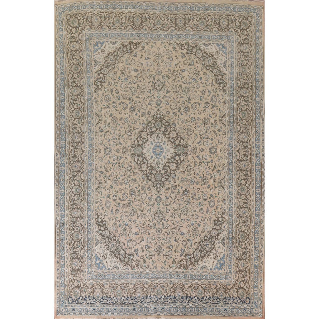 Hand Knotted Oriental 100% Wool Carpet Traditional Floral Peach Mashad Area Rug - 12' 4'' X 9' 5''