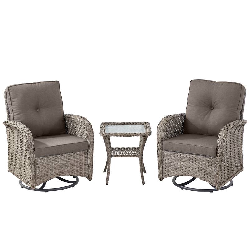 Outdoor Swivel Gliders Chair with Tempered Glass Side Table