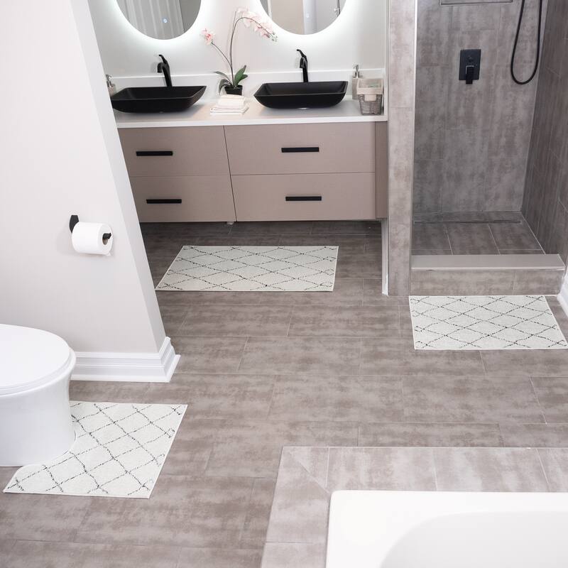 Geometric Design 3 Piece Bathroom Rugs Set - Non-Slip Ultra Thin Bath Rugs for Bathroom Floor - Washable Bathroom Mats Set