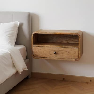 HomeRoots 22" Oak Solid Wood One Drawer Floating Nightstand