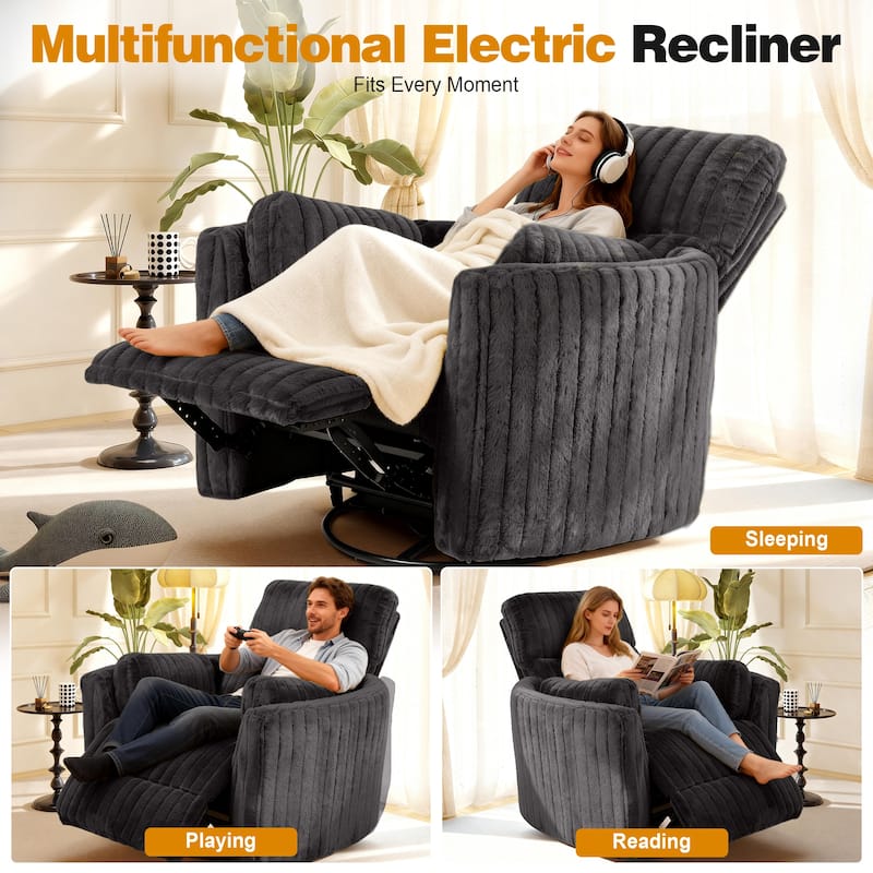 Rossetta Swivel Rocking Glider Power Recliner Chair with 24" Wide Seat & Type-C & USB Ports