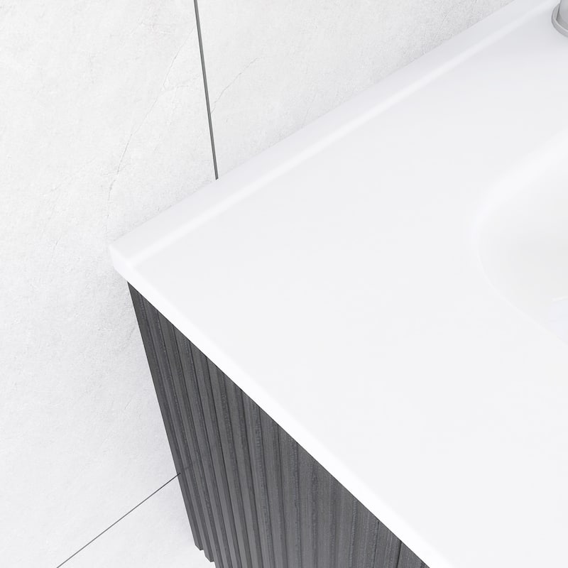 Floating Bathroom Vanity with Glossy White Integrated Ceramic Sink