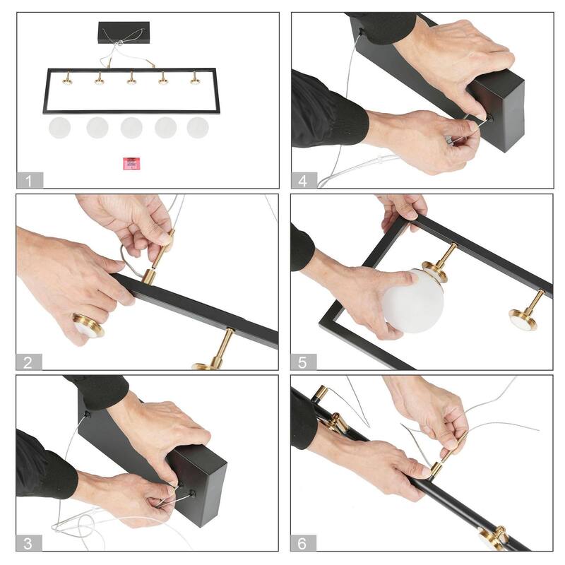 Modern 5-Light Rectangle LED Chandelier Glass Kitchen Island Light for Dining Room - 33.5" L x 4" W x 14" H