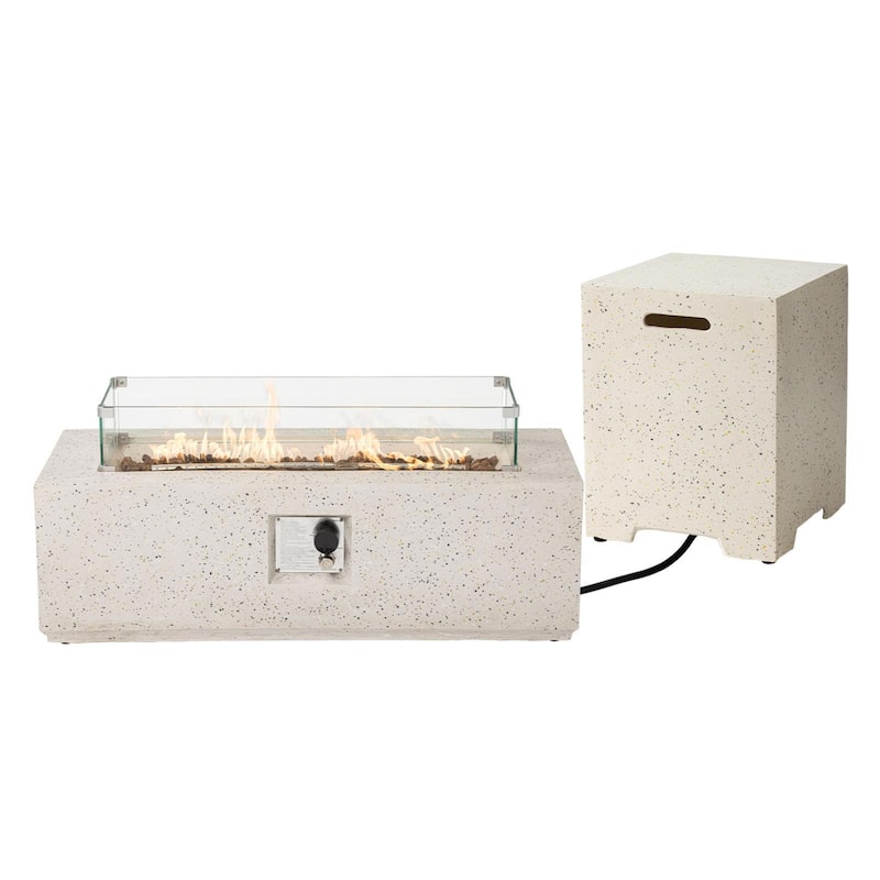 COSIEST 42''Outdoor Rectangular Propane Fire Pit with Wind Guard, Tank Cover Table