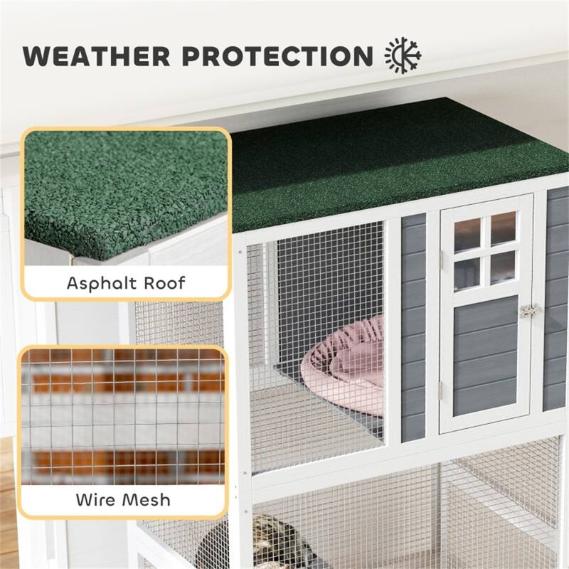 Fir Wood Steel Cat Cage with Wheels and Multi-Levels