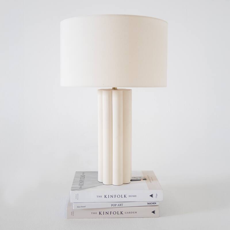Brightech Becca 20.5" Off-White Cream Mid-Century 9W 800Lm 3000K LED Contemporary Round Table Lamp With Cream Cotton Drum Shade