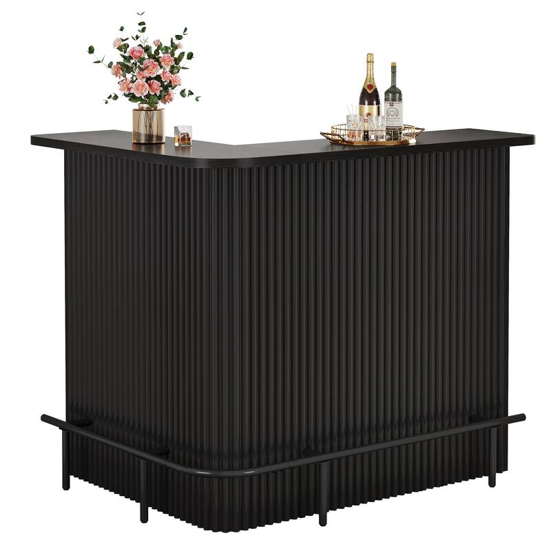 Bar Table, Home Bar Unit with Footrest, Counter Height Pub Table with Storage Shelves for Basement, Living Room, Dining Room