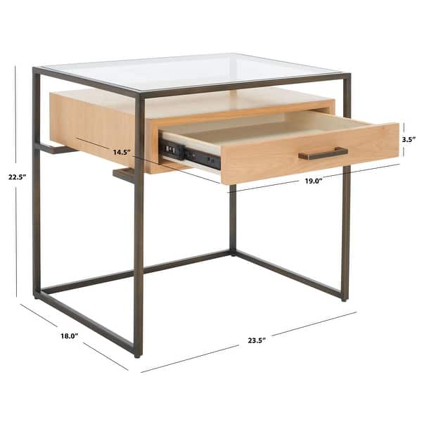 dimension image slide 0 of 3, SAFAVIEH Couture High Line Collection Modern Caelan Glass Brown Accent Table