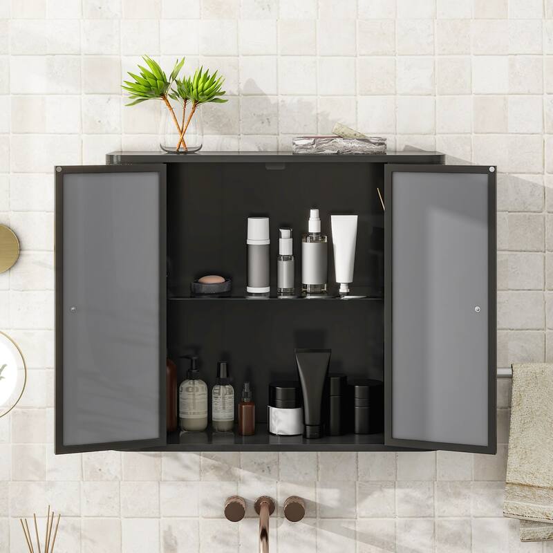 Versatile Wall-Mounted Bathroom Cabinet with Mirrored Doors and Open Shelf for Efficient Storage