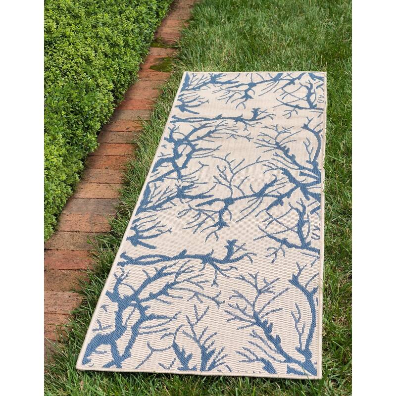 Outdoor Turgh Collection Area Rug - Beige and Blue - 2'x6'