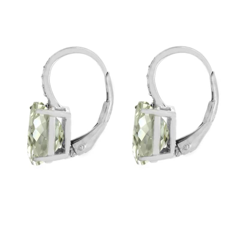 925 Sterling Silver Green Amethyst and Diamond Earrings