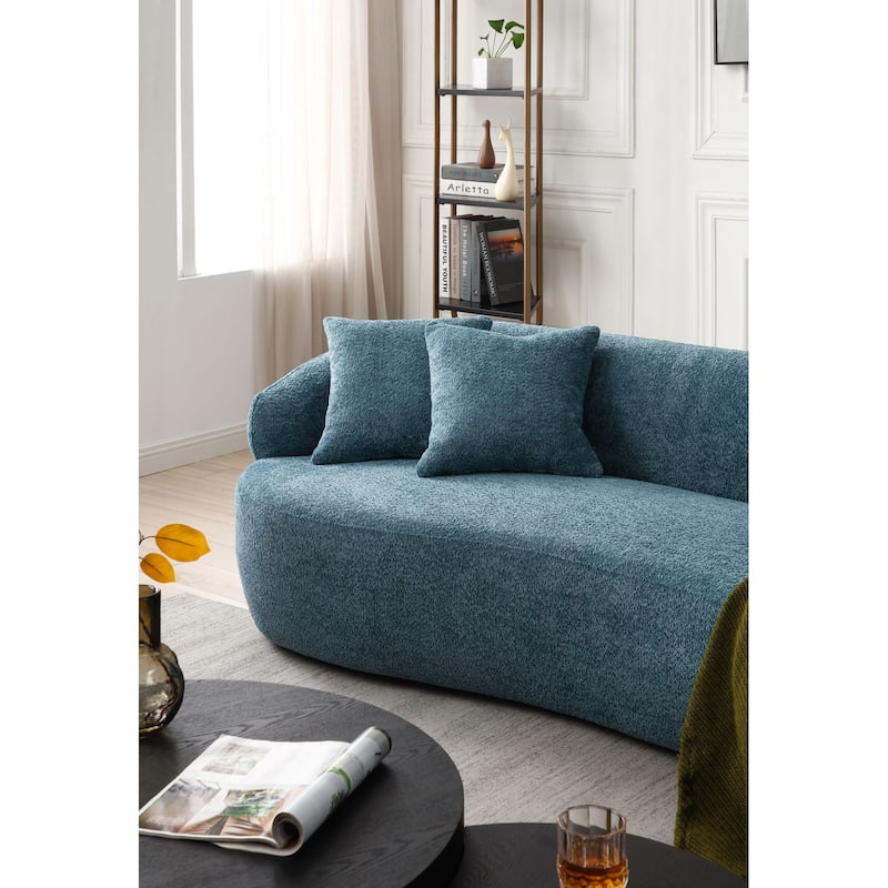 Blue Mid-Century Modern Curved Sofa