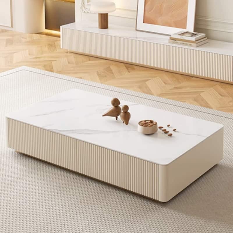 Modern TV Stands with Glossy Sintered Stone, 4-6Drawers, White & Gray