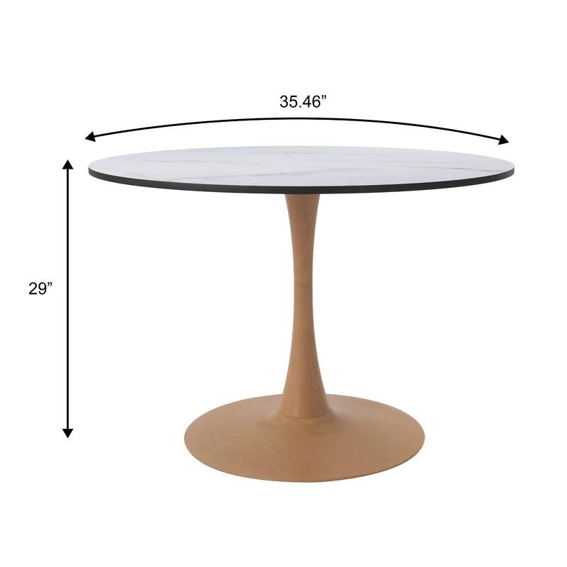 Bristol 35" Round Dining Table with MDF Top and Natural Wood Steel Pedestal Base for Modern Kitchen and Dining Room
