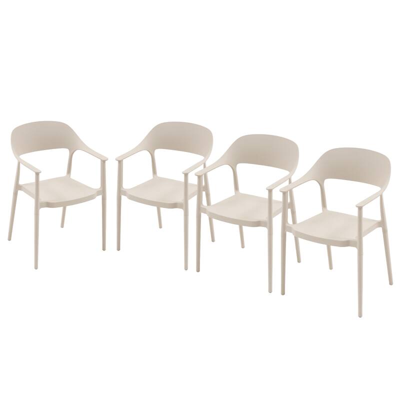 Outdoor Stackable Plastic Chairs Dining Chair Set 4-Piece Lightweight Curved Backrest Armchair