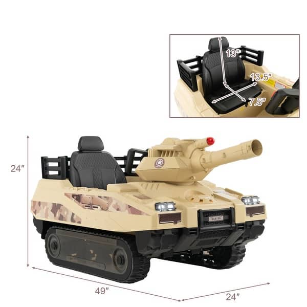 12V Electric Kids Ride On Tank with Rotatable Turret and 8 Missiles - 49" x 24" x 24" (L x W x H)
