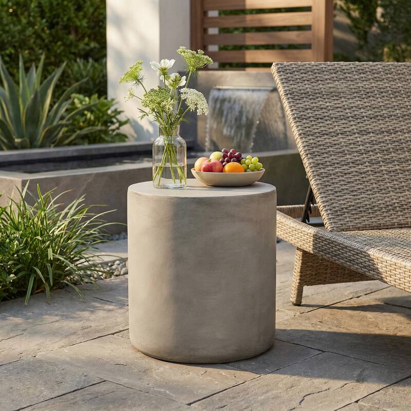 Outdoor LightWeight Concrete Side Table, Light Gray - 18.96
