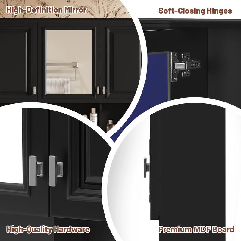 Rossetta 41'' High-Definition Mirror Bathroom Cabinet with Half-Moon Shape Open Shelves and Soft-Closing Hinges